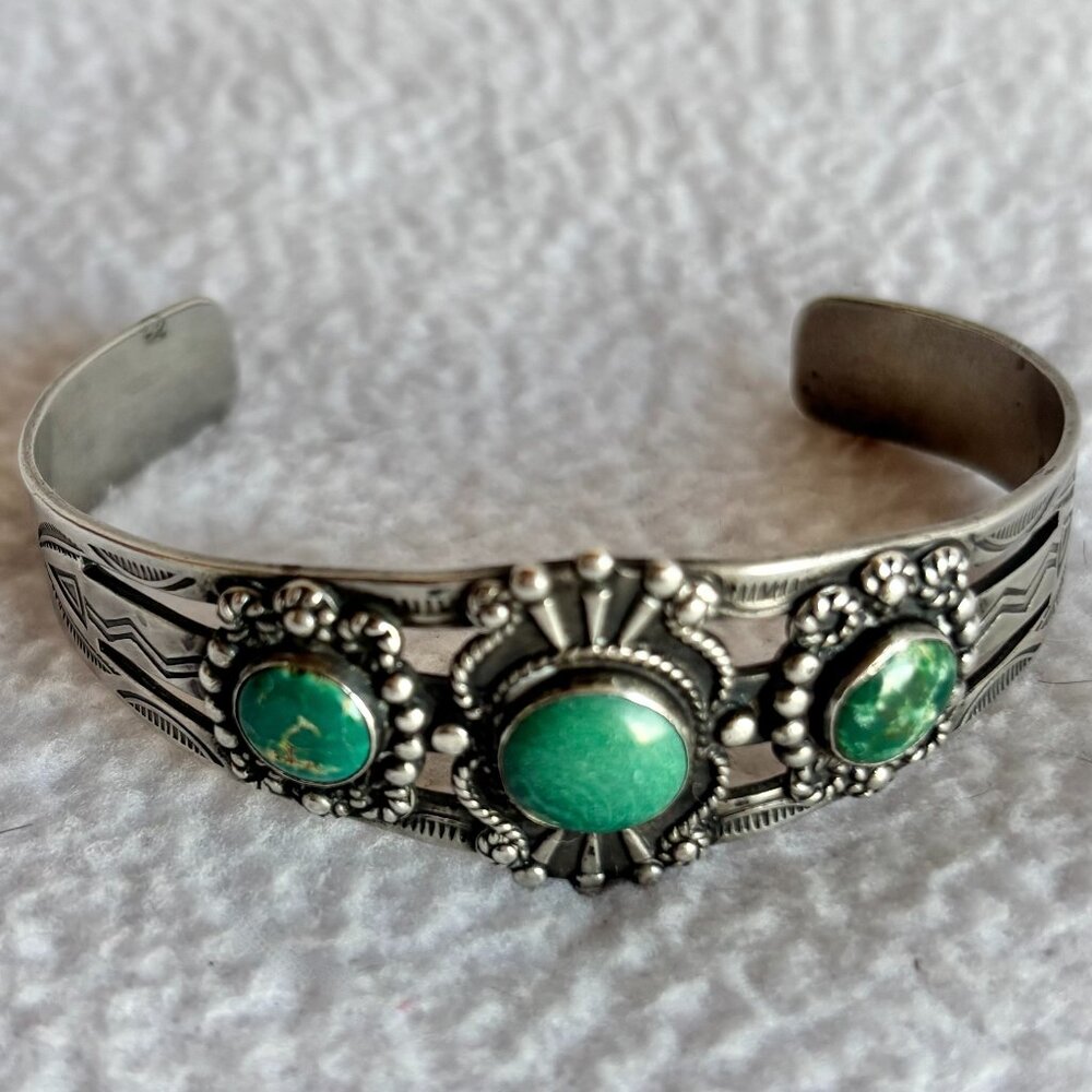 Fred Harvey Era Southwest Turquoise Silver Cuff Bracelet